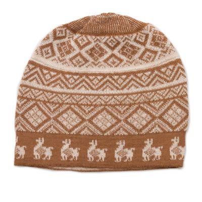 Alternate image for Cinnamon Brown and Ivory Diamond Motif Alpaca Blend Knit Hat Alpaca Parade in Cinnamon