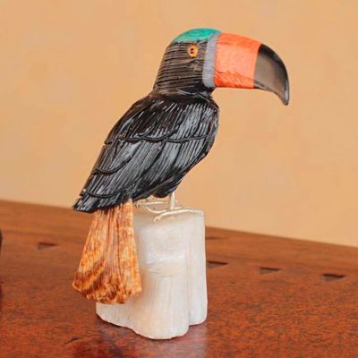 Alternate image for Gemstone Bird Sculpture from Peru Colorful Toucan