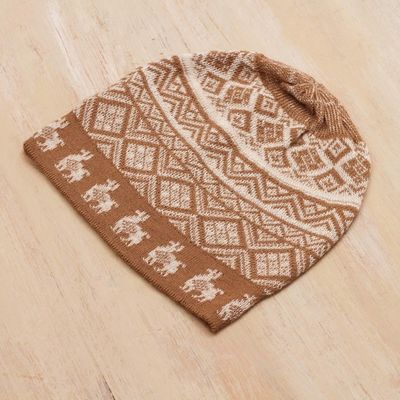 Alternate image for Cinnamon Brown and Ivory Diamond Motif Alpaca Blend Knit Hat Alpaca Parade in Cinnamon