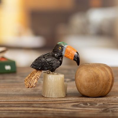 Alternate image for Gemstone Bird Sculpture from Peru Colorful Toucan