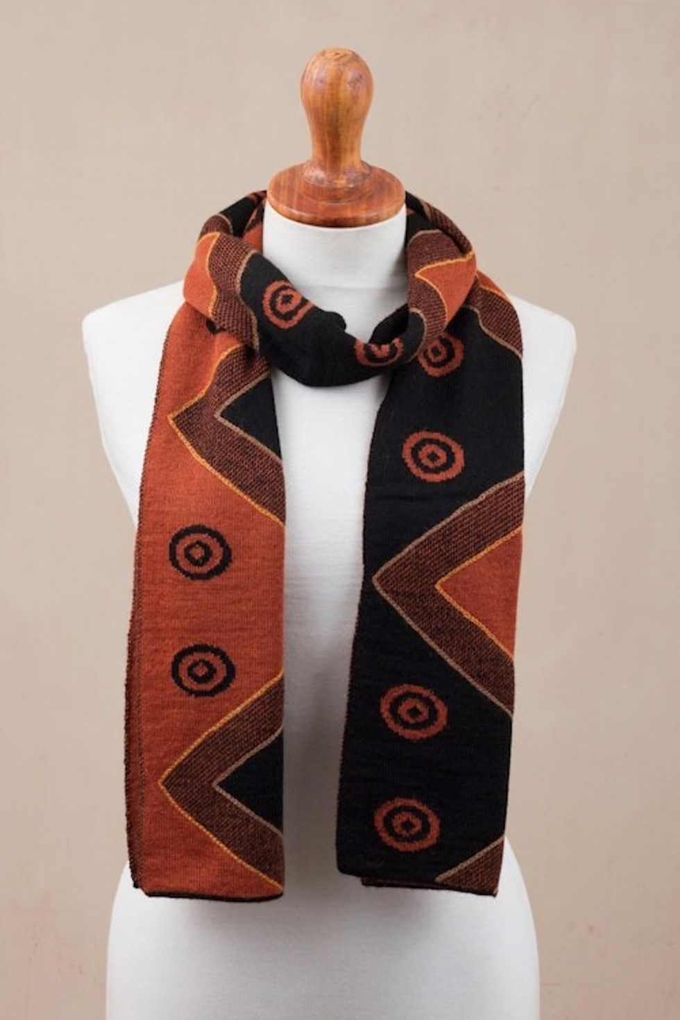 Black and Pumpkin Knit Alpaca Blend Wrap Scarf from Peru 'Black and Pumpkin Andes'