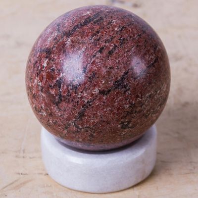 Alternate image for Handcrafted Rhodochrosite Gemstone Sphere and Stand Red Planet