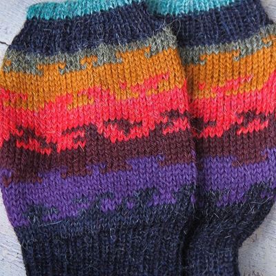 Alternate image for Hand Crafted Alpaca Wool Gloves Andean Twilight