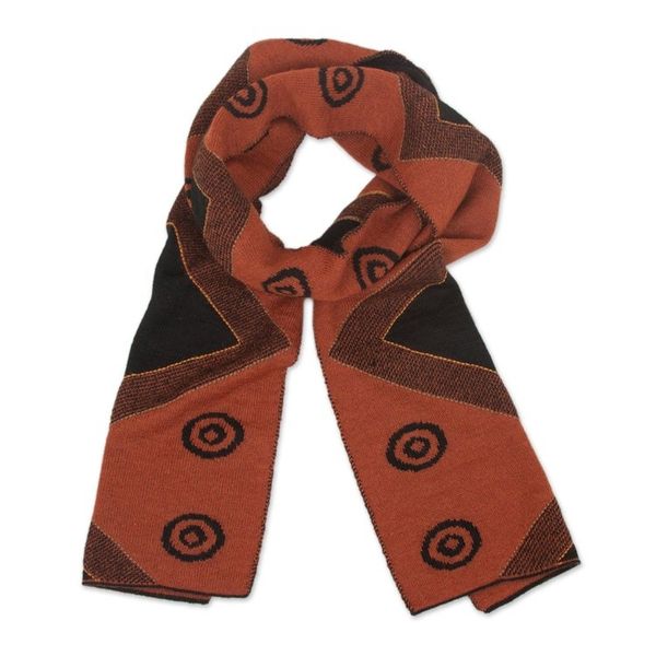 Alternate image for Black and Pumpkin Knit Alpaca Blend Wrap Scarf from Peru Black and Pumpkin Andes