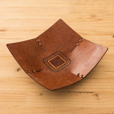 Alternate image for Square Pattern Leather Catchall from Peru Square Lasso