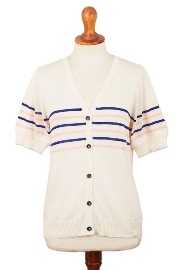 Alternate image for Cotton Blend Short Sleeve Striped Cardigan from Peru Desert Sunrise