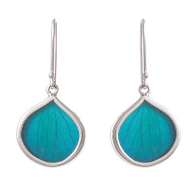 Alternate image for Drop-Shaped Natural Leaf Dangle Earrings in Aqua from Peru Leaf Drops in Aqua