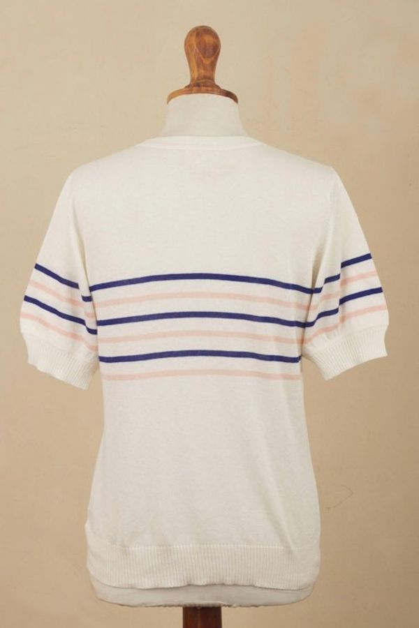Alternate image for Cotton Blend Short Sleeve Striped Cardigan from Peru Desert Sunrise
