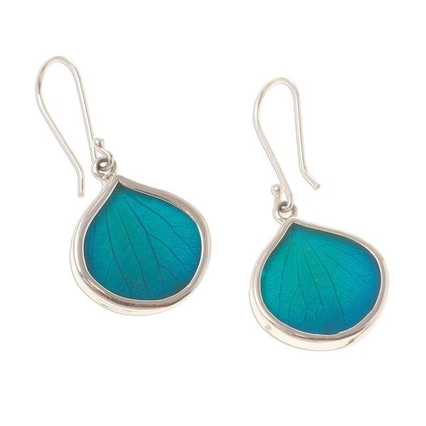 Alternate image for Drop-Shaped Natural Leaf Dangle Earrings in Aqua from Peru Leaf Drops in Aqua