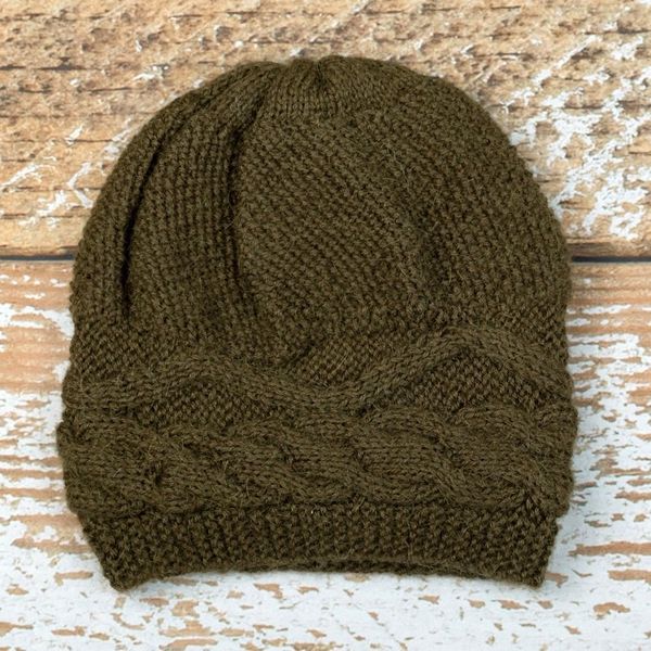 Alternate image for Cable Knit Green 100 Alpaca Hat from Peru Green Paths