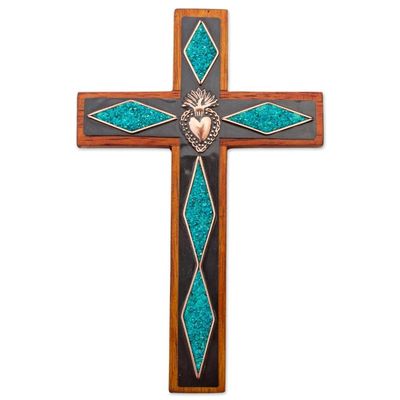 Alternate image for Chrysocolla Copper Bronze Wood Cross Wall Decor from Peru Chrysocolla Cross