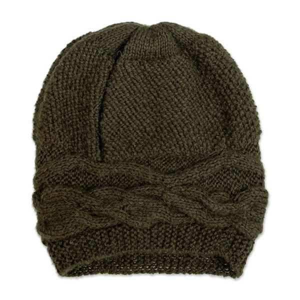 Alternate image for Cable Knit Green 100 Alpaca Hat from Peru Green Paths
