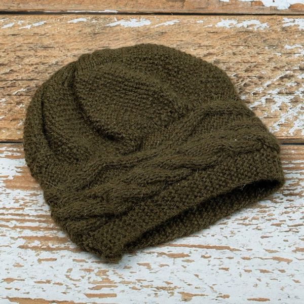 Alternate image for Cable Knit Green 100 Alpaca Hat from Peru Green Paths