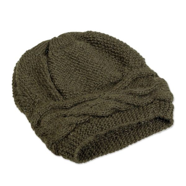 Alternate image for Cable Knit Green 100 Alpaca Hat from Peru Green Paths