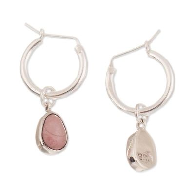 Alternate image for High-Polished Sterling Silver Rhodonite Dangle Hoop Earrings Luminous Compassion