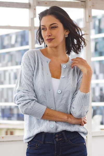 Alternate image for Pointelle Knit Baby Alpaca Blend Cardigan Reaction