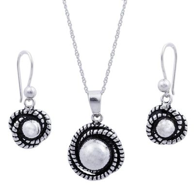 Alternate image for Modern Necklace and Earrings Set Crafted of Andean Silver Hummingbird Nest