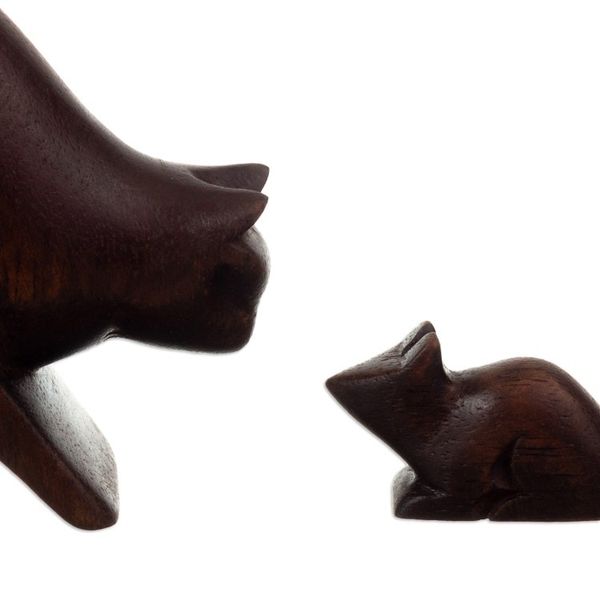 Alternate image for Cat and Mouse Cedar Wood Sculptures from Peru Set of 2 Games and Fun