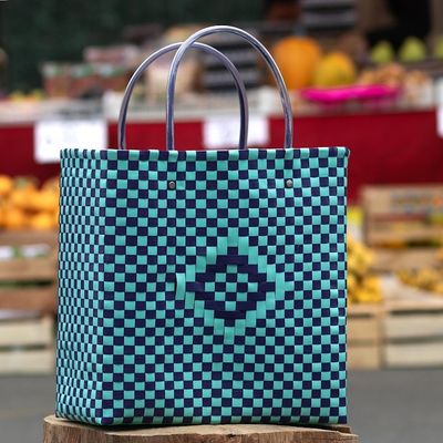 Alternate image for Blue Recycled Woven SHopping bag Farmers Market