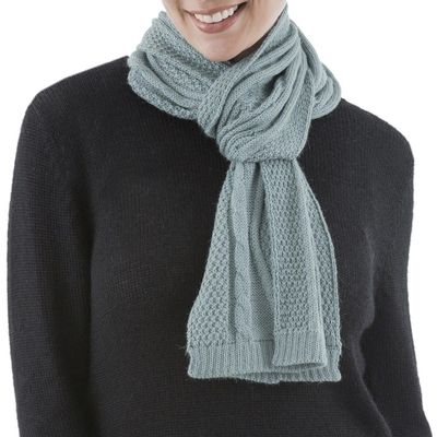 Alternate image for Knitted Unisex Scarf in Celadon 100 Alpaca from Peru Celadon Braid
