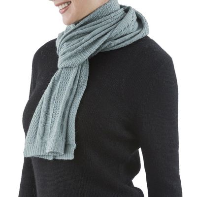 Alternate image for Knitted Unisex Scarf in Celadon 100 Alpaca from Peru Celadon Braid