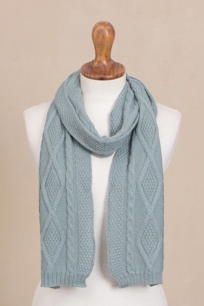 Alternate image for Knitted Unisex Scarf in Celadon 100 Alpaca from Peru Celadon Braid
