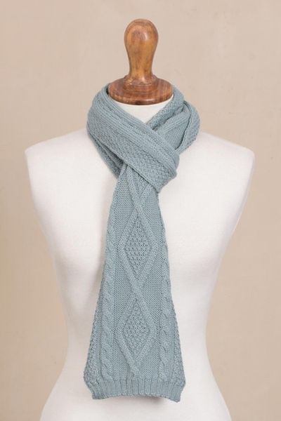 Alternate image for Knitted Unisex Scarf in Celadon 100 Alpaca from Peru Celadon Braid