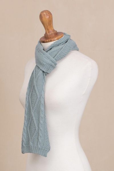Alternate image for Knitted Unisex Scarf in Celadon 100 Alpaca from Peru Celadon Braid