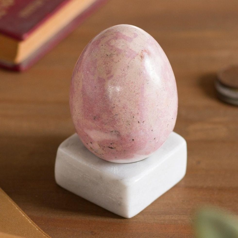 Egg-Shaped Rhodonite Gemstone Figurine from Peru 'Cute Egg'