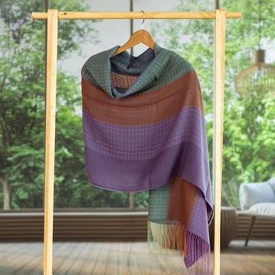Alternate image for Multicolor Shawl Hand Woven in Peru from Baby Alpaca Blend Vibrant Andes