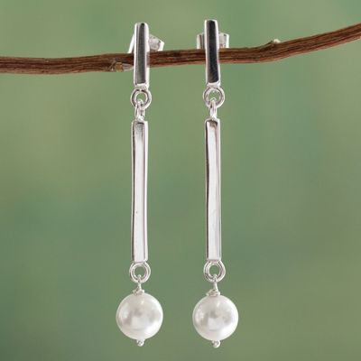 Alternate image for White Pearls on Artisan Crafted Sterling Silver Earrings White Sea Foam