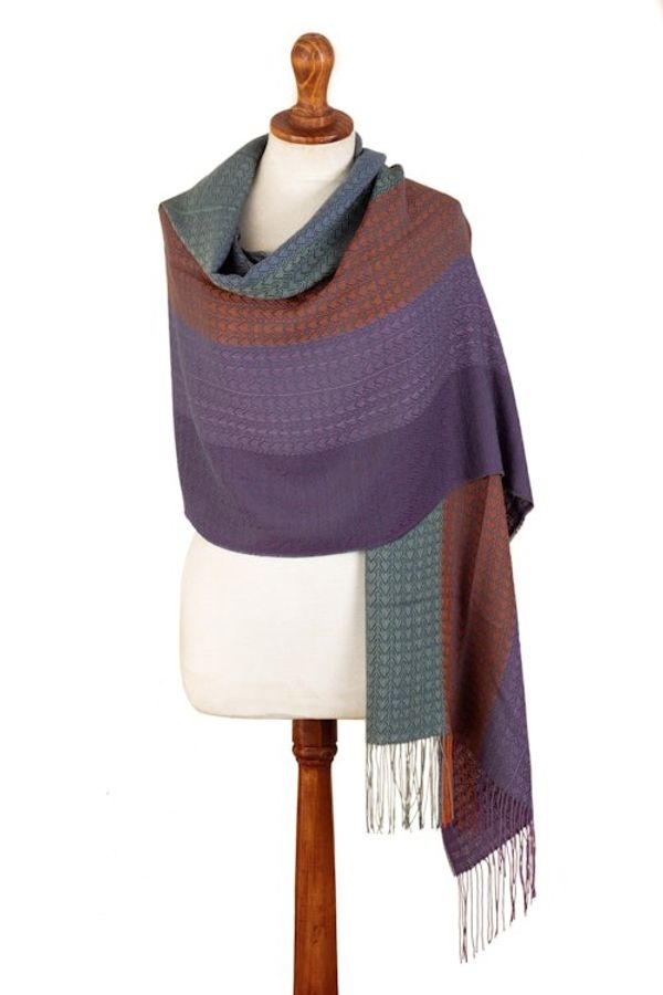 Alternate image for Multicolor Shawl Hand Woven in Peru from Baby Alpaca Blend Vibrant Andes