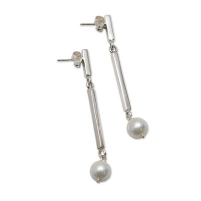 Alternate image for White Pearls on Artisan Crafted Sterling Silver Earrings White Sea Foam