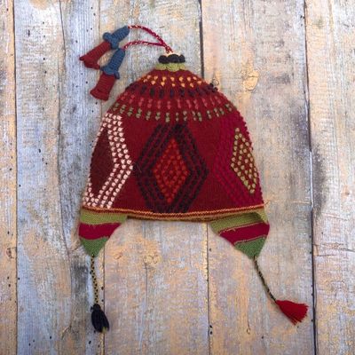 Alternate image for 100 Baby Alpaca Peruvian Cap With Ear Flaps and Tassels Cantuta Flower