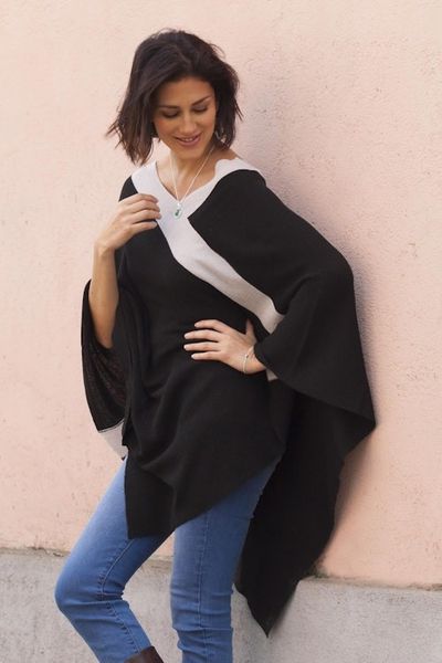 Alternate image for Black and Grey Peruvian Knit Bohemian Drape Poncho Black and Grey Beam of Light