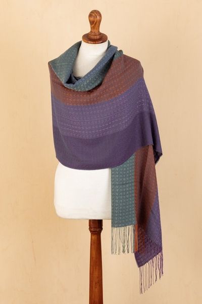 Alternate image for Multicolor Shawl Hand Woven in Peru from Baby Alpaca Blend Vibrant Andes