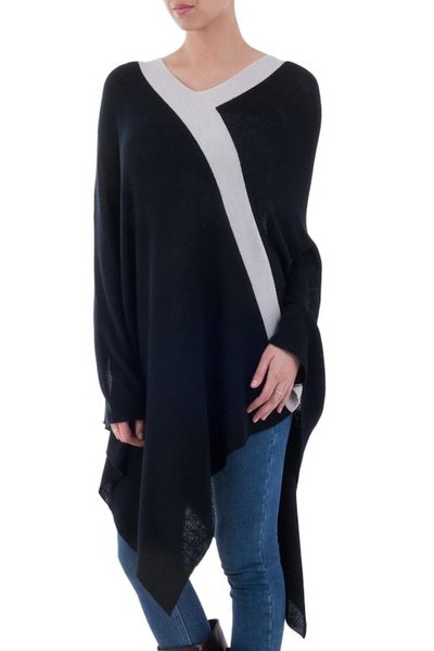 Alternate image for Black and Grey Peruvian Knit Bohemian Drape Poncho Black and Grey Beam of Light
