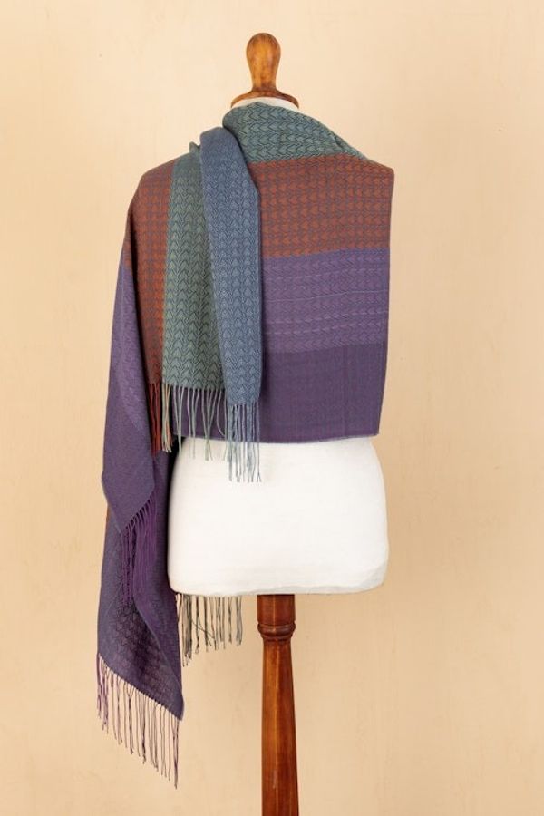 Alternate image for Multicolor Shawl Hand Woven in Peru from Baby Alpaca Blend Vibrant Andes