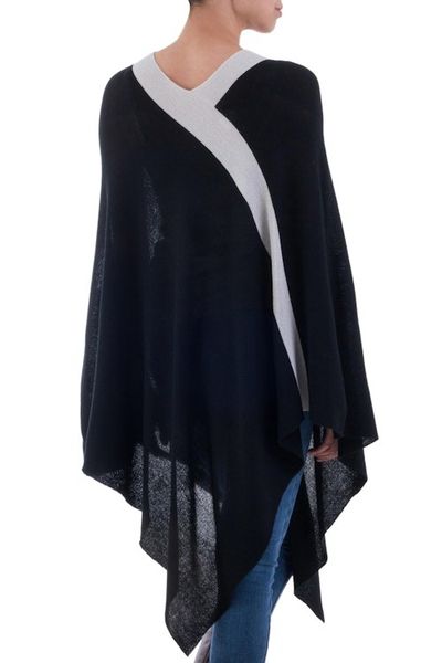 Alternate image for Black and Grey Peruvian Knit Bohemian Drape Poncho Black and Grey Beam of Light
