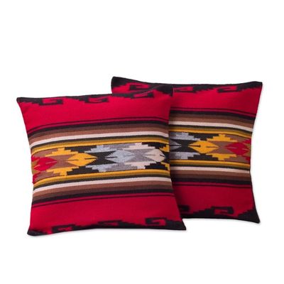 Alternate image for Geometric Alpaca Blend Patterned Cushion Cover Pair Red Sea