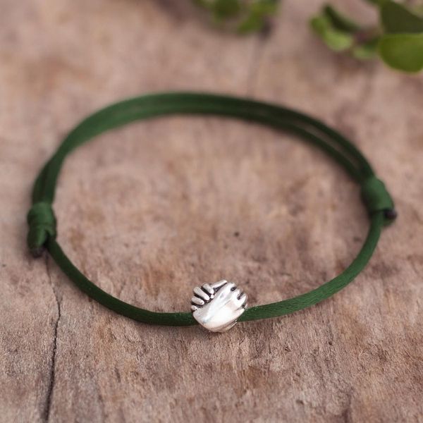 Alternate image for Pendant Bracelet with Sterling Silver Hands Join Hands in Green