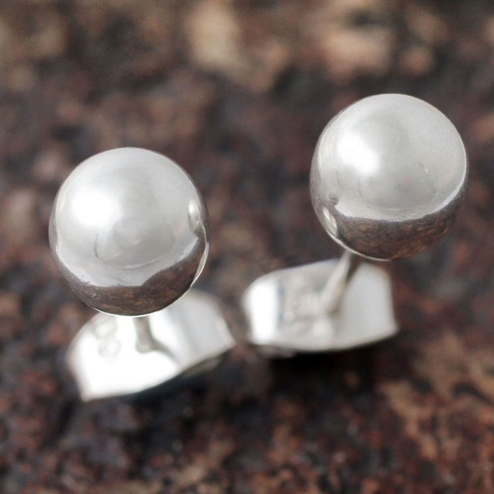Sterling Silver Stud Earrings from the Andes 'Polished Sphere'