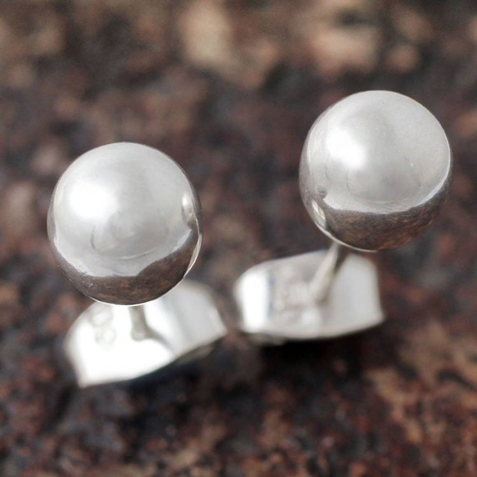 Sterling Silver Stud Earrings from the Andes 'Polished Sphere'