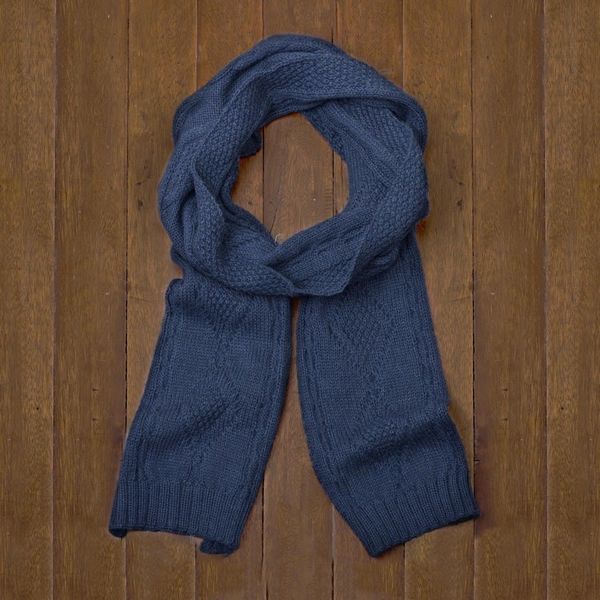 Alternate image for Knitted Unisex Scarf in Azure 100 Alpaca from Peru Antique Cable Knit