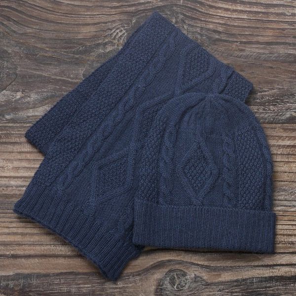 Alternate image for Knitted Unisex Scarf in Azure 100 Alpaca from Peru Antique Cable Knit