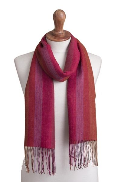 Alternate image for Warm Red-Orange Baby Alpaca and Pima Cotton Scarf Blazing Trails
