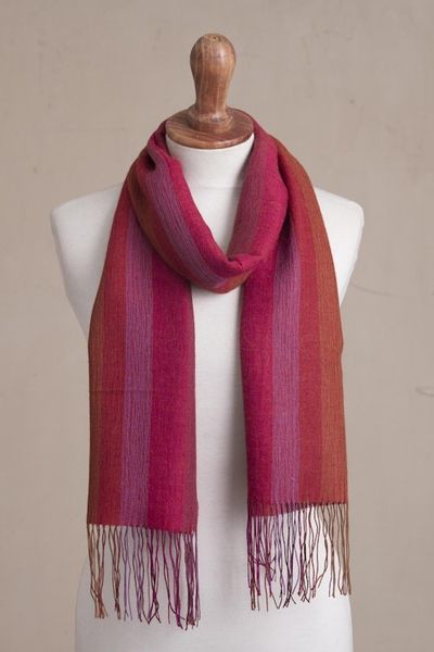 Alternate image for Warm Red-Orange Baby Alpaca and Pima Cotton Scarf Blazing Trails