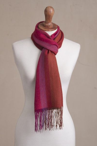 Alternate image for Warm Red-Orange Baby Alpaca and Pima Cotton Scarf Blazing Trails
