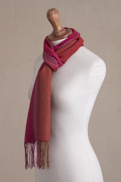 Alternate image for Warm Red-Orange Baby Alpaca and Pima Cotton Scarf Blazing Trails