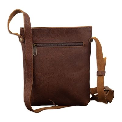 Alternate image for Brown Leather Sling with Colorful Wool Textile from Peru Traditional Journey